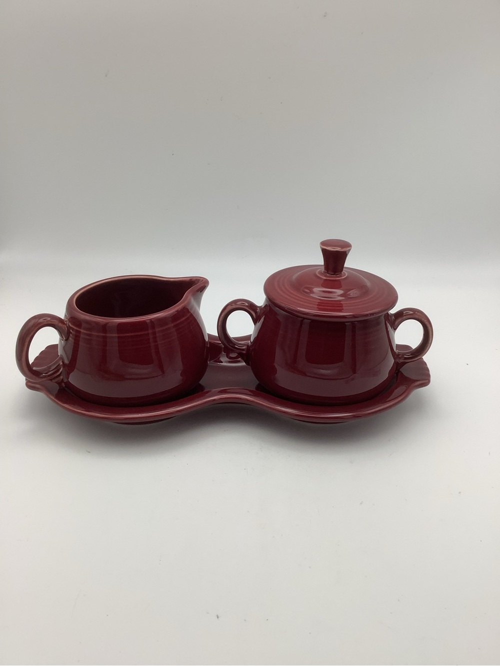 Fiestaware Cinnabar Creamer and Covered Sugar Set with Tray